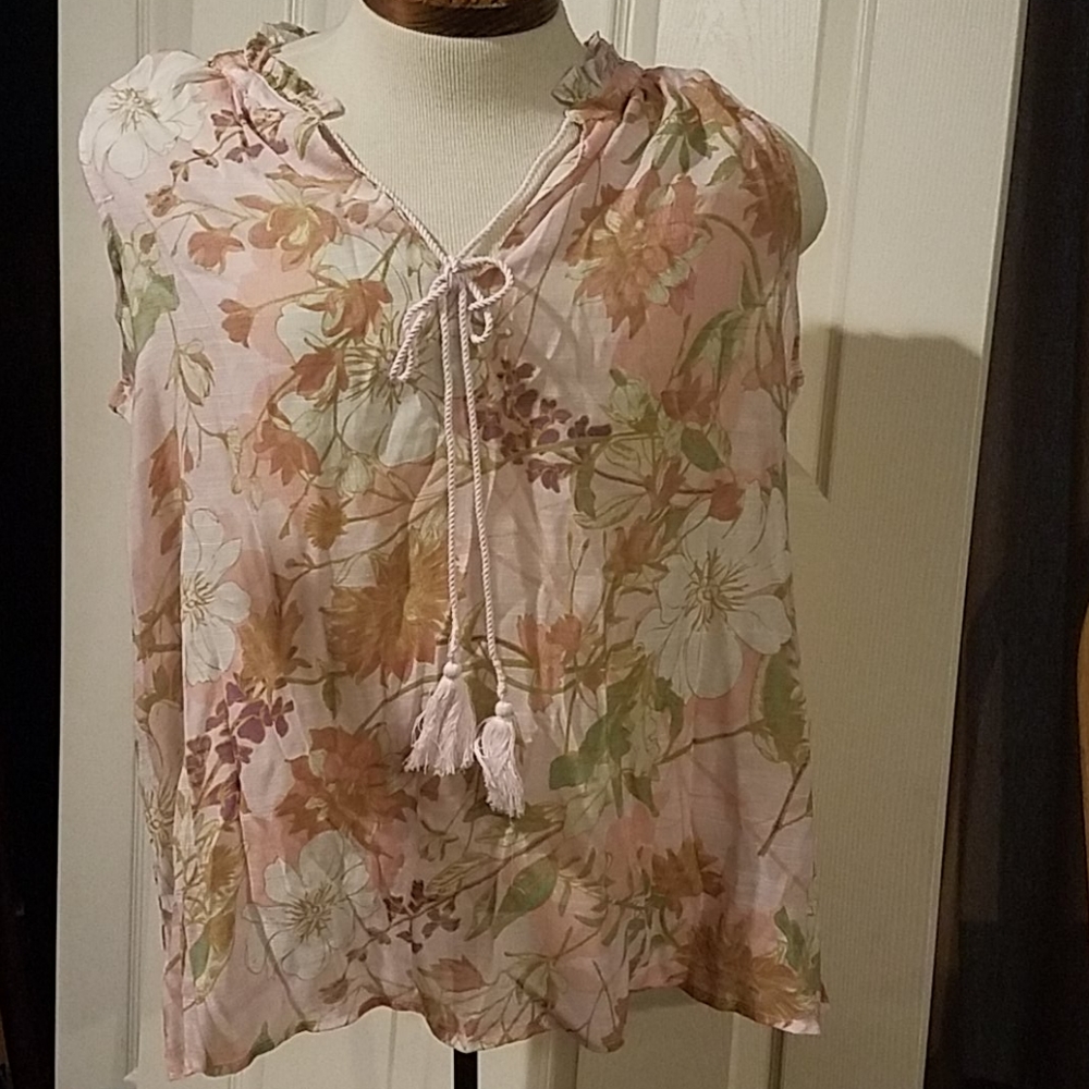 Harve Benard Floral Edit‎ Sleeveless Blouse Tassel Tie Large